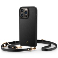 Кожен кейс с MagSafe и каишка за iPhone 14 Pro Max от Spigen Cyrill Classic Charm Mag - Черен