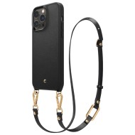 Кожен кейс с MagSafe и каишка за iPhone 14 Pro Max от Spigen Cyrill Classic Charm Mag - Черен