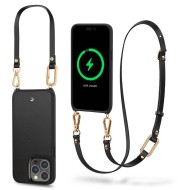 Кожен кейс с MagSafe и каишка за iPhone 14 Pro Max от Spigen Cyrill Classic Charm Mag - Черен