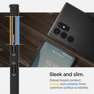 Удароустойчив, силиконов кейс за Samsung Galaxy S22 Ultra от Spigen Liquid Air - Черен