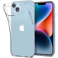 Удароустойчив, силиконов кейс за iPhone 14 Plus от Spigen Liquid Crystal - Прозрачен
