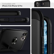 Удароустойчив, твърд кейс за iPhone 12 / 12 Pro от Spigen Tough Armor - Черен