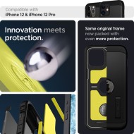 Удароустойчив, твърд кейс за iPhone 12 / 12 Pro от Spigen Tough Armor - Черен