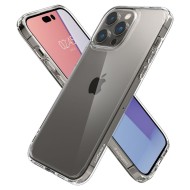 Удароустойчив твърд кейс за iPhone 14 Pro Max от Spigen Ultra Hybrid - Прозрачен