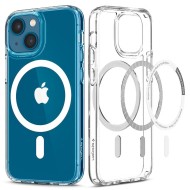 Удароустойчив кейс с MagSafe пръстен за iPhone 13 от Spigen Ultra Hybrid Mag - Бял