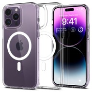 Удароустойчив кейс с MagSafe пръстен за iPhone 14 Pro от Spigen Ultra Hybrid Mag - Бял