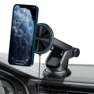 Стойка за автомобил с MagSafe безжично зареждане 15W и прикрепване с вендуза от Tech Protect A2 - Черна