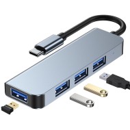 Адаптер 4 в 1 за лаптопи с USB Type - C вход от Tech Protect V1 HUB 4 in 1 - Сив