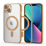Твърд кейс с MagSafe и протектор за камерата на iPhone 13 от Tech-Protect MagShine - Златист