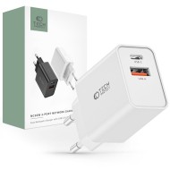 Мрежово зарядно устройство с 2 порта от Tech-Protect NC30W Power Delivery и Quick Charge 3.0 - Бяло
