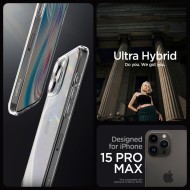 Удароустойчив твърд кейс за iPhone 15 Pro Max от Spigen Ultra Hybrid - Прозрачен
