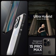 Удароустойчив твърд кейс за iPhone 15 Pro Max от Spigen Ultra Hybrid - Черен мат