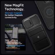 Кейс с капак за камерата за iPhone 15 Pro Max от Spigen Optik Armor Mag MagSafe - Черен