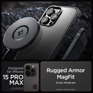Удароустойчив кейс с MagSafe за iPhone 15 Pro Max от Spigen Rugged Armor Mag - Черен мат