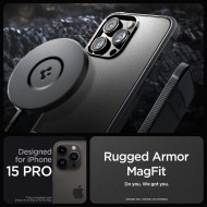 Удароустойчив кейс с MagSafe за iPhone 15 Pro от Spigen Rugged Armor Mag - Черен мат