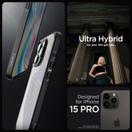 Удароустойчив твърд кейс за iPhone 15 Pro от Spigen Ultra Hybrid - Черен мат
