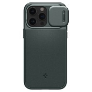 Кейс с капак за камерата за iPhone 15 Pro от Spigen Optik Armor Mag MagSafe - Abyss Green