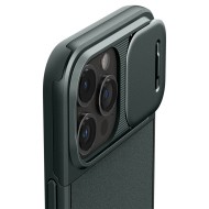 Кейс с капак за камерата за iPhone 15 Pro от Spigen Optik Armor Mag MagSafe - Abyss Green