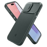 Кейс с капак за камерата за iPhone 15 Pro от Spigen Optik Armor Mag MagSafe - Abyss Green