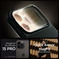 Кейс с капак за камерата за iPhone 15 Pro от Spigen Optik Armor Mag MagSafe - Abyss Green