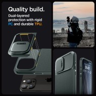 Кейс с капак за камерата за iPhone 15 Pro от Spigen Optik Armor Mag MagSafe - Abyss Green