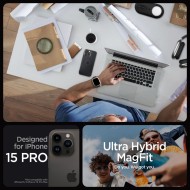 Удароустойчив кейс с MagSafe пръстен за iPhone 15 Pro от Spigen Ultra Hybrid Mag - Матово черно