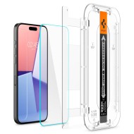 2 броя стъклени протектора за дисплей на iPhone15 Pro от Spigen Glas.TR "Ez Fit" - Прозрачни