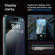 2 броя стъклени протектора за дисплей на iPhone15 Pro от Spigen Glas.TR "Ez Fit" - Прозрачни