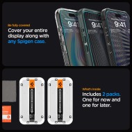 2 броя стъклени протектора за дисплей на iPhone15 Pro от Spigen Glas.TR "Ez Fit" - Прозрачни