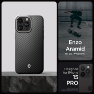 Хибриден кейс с MagSafe за iPhone 15 Pro от Spigen Enzo Aramid Mag - Черен мат