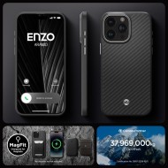 Хибриден кейс с MagSafe за iPhone 15 Pro от Spigen Enzo Aramid Mag - Черен мат