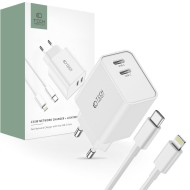 Бързо зарядно с PD 35W и Lightning кабел от Tech-Protect C35W - Бяло