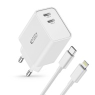 Бързо зарядно с PD 35W и Lightning кабел от Tech-Protect C35W - Бяло