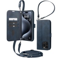 Кожен тефтер за iPhone 15 Pro от Spigen Wallet "S" Pro - Navy