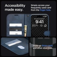 Кожен тефтер за iPhone 15 Pro от Spigen Wallet "S" Pro - Navy