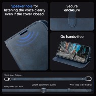 Кожен тефтер за iPhone 15 Pro от Spigen Wallet "S" Pro - Navy