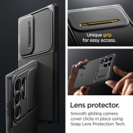 Кейс с капак за камерата за Samsung Galaxy S24 Ultra от Spigen Optik Armor - Черен