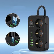 Захранващ разклонител с 6 порта и 200 см. кабел от Tech Protect PCL4x6 - Черен
