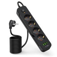 Захранващ разклонител с 3 порта и 200 см. кабел от Tech Protect PCL4x3 - Черен