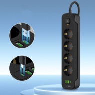 Захранващ разклонител с 3 порта и 200 см. кабел от Tech Protect PCL4x3 - Черен