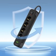 Захранващ разклонител с 3 порта и 200 см. кабел от Tech Protect PCL4x3 - Черен
