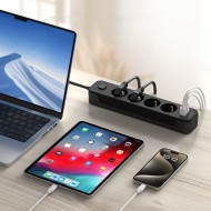 Захранващ разклонител с 3 порта и 200 см. кабел от Tech Protect PCL4x3 - Черен