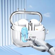 Силиконов калъф с карабинер за слушалки Samsung Galaxy Buds 3 / 3 FE / 3 Pro от Tech-Protect FlexAir - Прозрачен