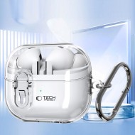 Силиконов калъф с карабинер за слушалки Samsung Galaxy Buds 3 / 3 FE / 3 Pro от Tech-Protect FlexAir - Прозрачен