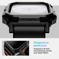 Текстилна каишка и кейс за Apple Watch 10 (46mm) от Spigen Lite Fit Pro - Черен мат