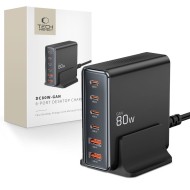 Зарядна станция 6 в 1 с GaN, PD 80W и QC3.0 от Tech-Protect DC80W-GAN - Черна
