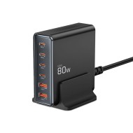 Зарядна станция 6 в 1 с GaN, PD 80W и QC3.0 от Tech-Protect DC80W-GAN - Черна
