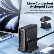 Зарядна станция 6 в 1 с GaN, PD 80W и QC3.0 от Tech-Protect DC80W-GAN - Черна