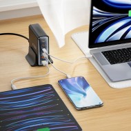 Зарядна станция 6 в 1 с GaN, PD 80W и QC3.0 от Tech-Protect DC80W-GAN - Черна