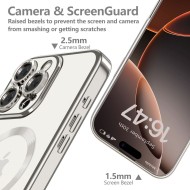 Твърд кейс с MagSafe и протектор за камерата на iPhone 16 Pro от Tech-Protect MagFlex - Shiny Titanium